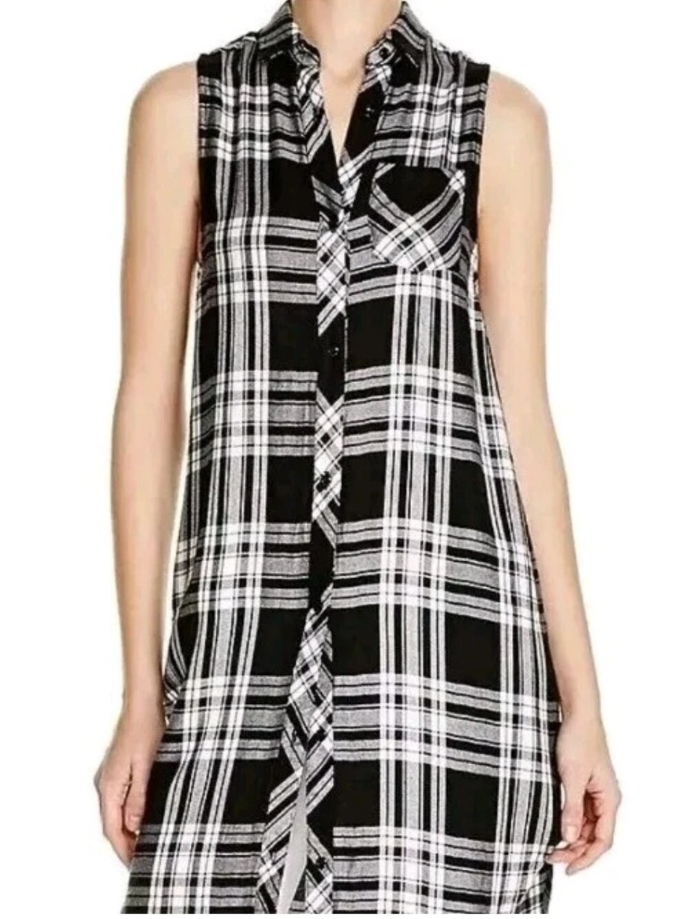 Rails Woman S Jordyn Long Duster Shirt Black Plaid Hertiage Preppy Sleeveless